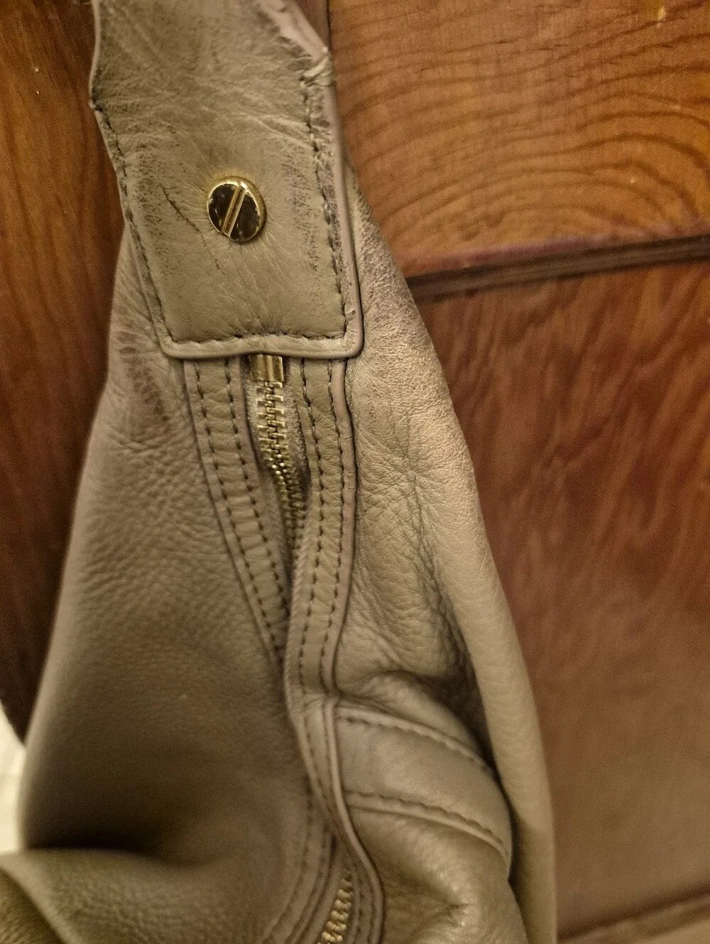 Tory Burch Taupe Pebbled Leather Hobo with Gold Logo Medallion